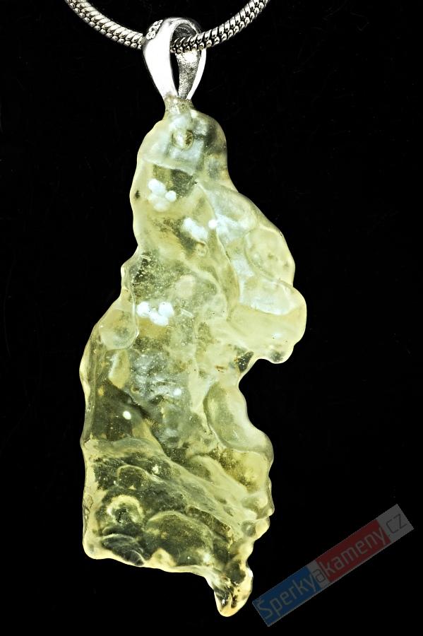 Unisex přívěšek z tektitu Libyan Desert Glass, cca 37 x 19 mm, stříbro Ag 925/1000, RARITA (LG6051P)
