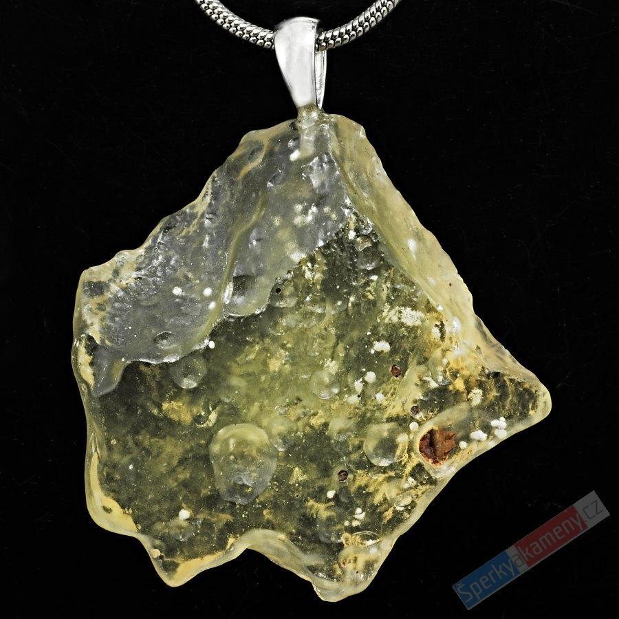 Unisex přívěšek z tektitu Libyan Desert Glass, cca 31 x 31 mm, stříbro Ag 925/1000, RARITA (LG7870P)