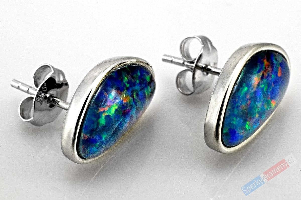 Stříbrné náušnice - puzetky (Ag 925/1000) s drahým opálem QA, cca 15 x 9 mm, RARITA (ODR1332U)