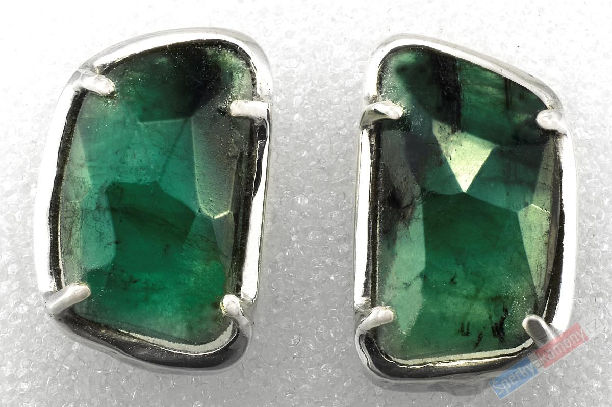 Stříbrné náušnice (Ag 925/1000) s přírodním smaragdem QA, puzetky cca 15 x 10 mm (SM6051U)