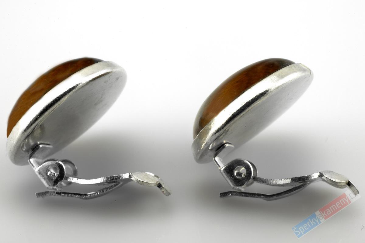 Náušnice - klipsy z tygřího oka, kulatý tvar o průměru cca 17 mm (TG121UK)