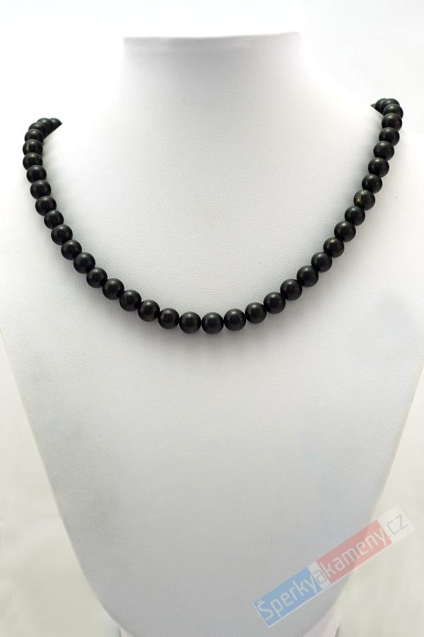 Unisex náhrdelník ze šungitu QA, kuličky cca 7 mm, stříbro Ag 925/1000, RARITA (ST4600S)