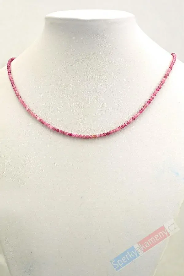 Náhrdelník z broušeného rubelitu QA, kuličky cca 3 mm, stříbro Ag 925/1000, délka cca 46 cm (RB4840B)