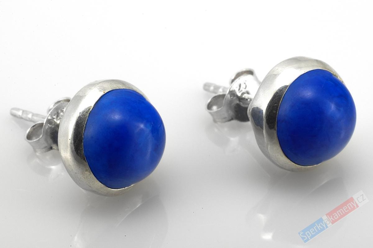 Stříbrné náušnice (Ag 925/1000) s lapisem lazuli, puzetky o prům. cca 10 mm (LL3630U)