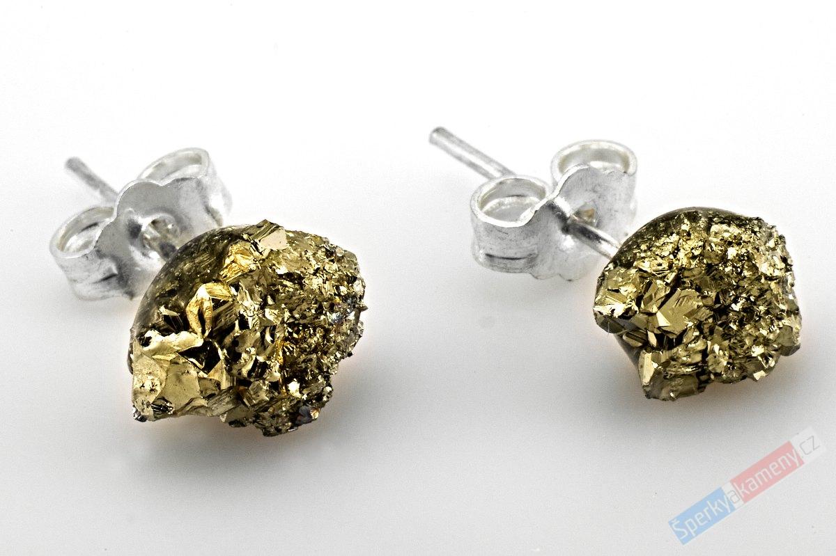 Náušnice - puzetky z pyritu, cca 9 x 7 mm (PY106U)