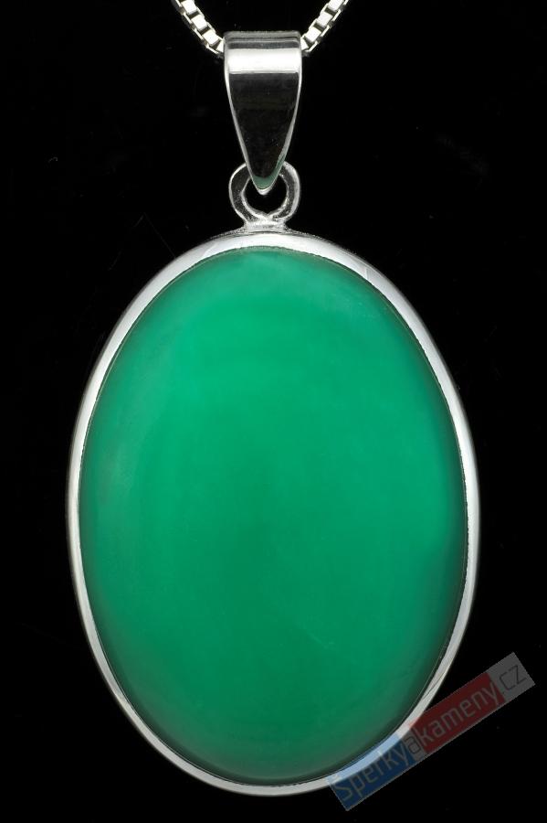 Stříbrný přívěšek (Ag 925/1000) s chryzoprasem QAA, ovál cca 39 x 29 mm, RARITA (CHR2421P)