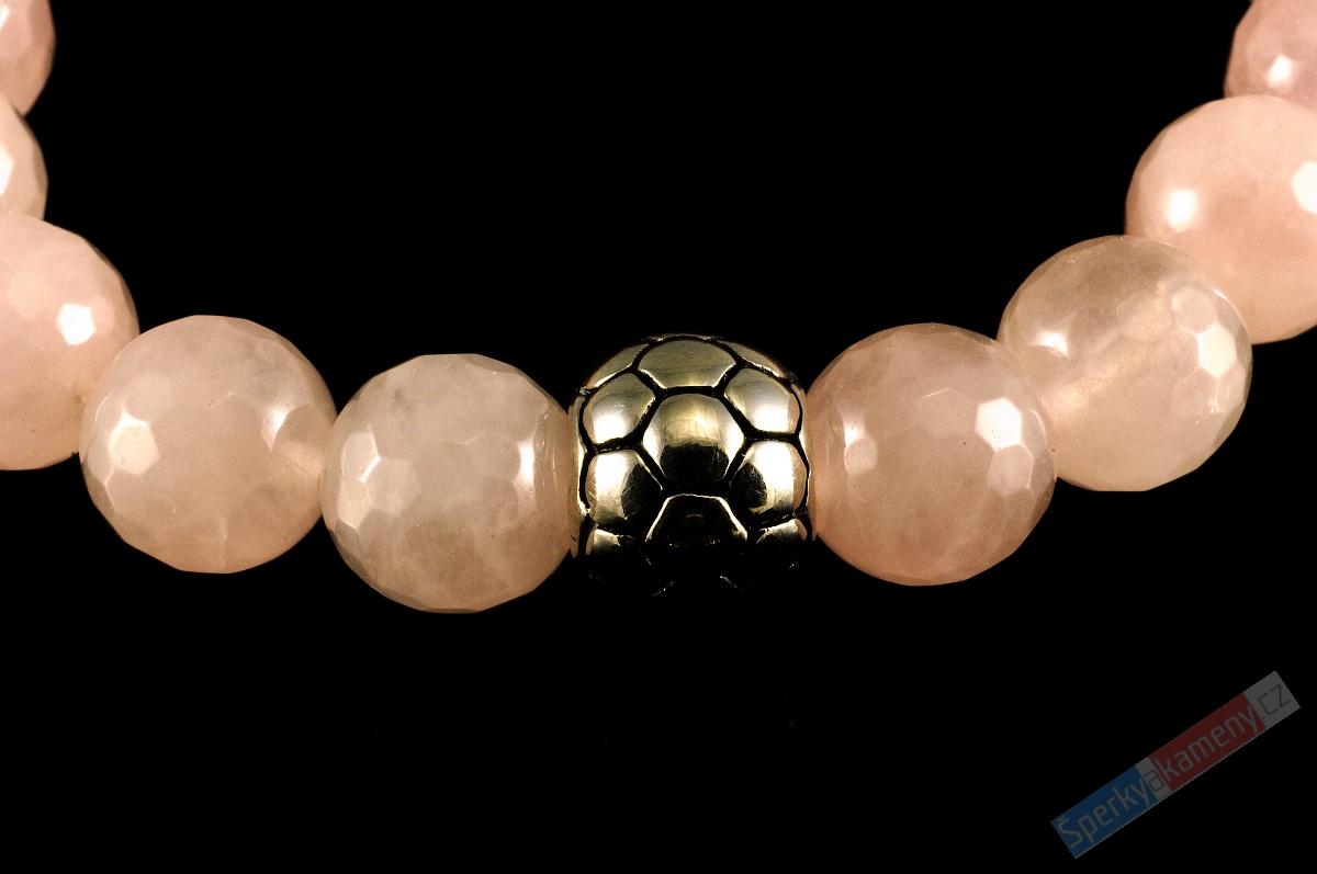 Náramek z broušeného růženínu "srdeční záležitost", kuličky cca 8 mm (R155NS)