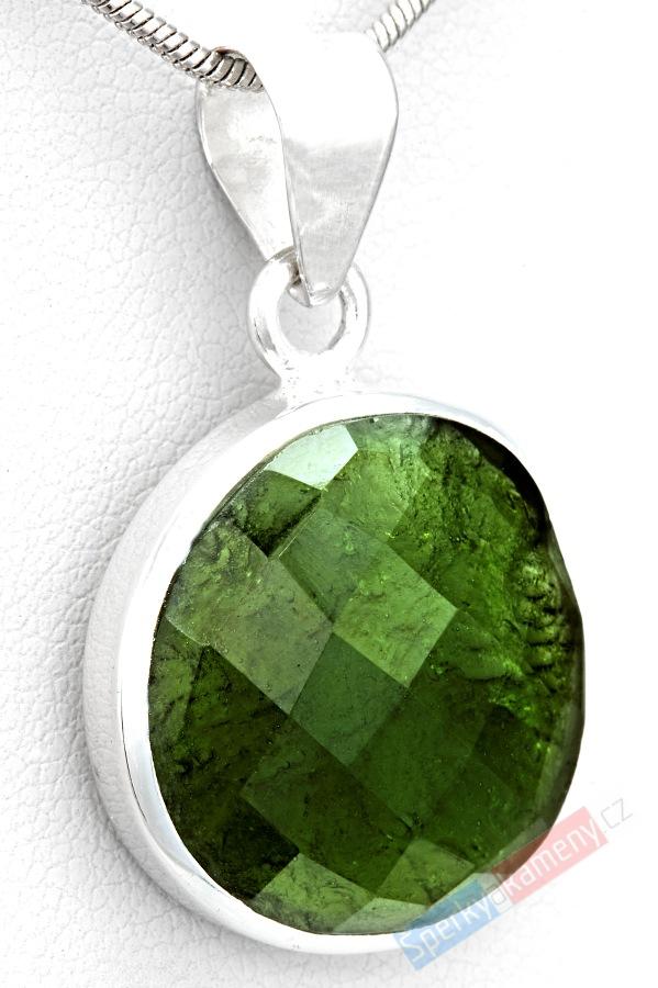 Originální stříbrný přívěšek (Ag 925/1000) s vltavínem QA, ovál cca 20 x 19 mm (VL1089P)