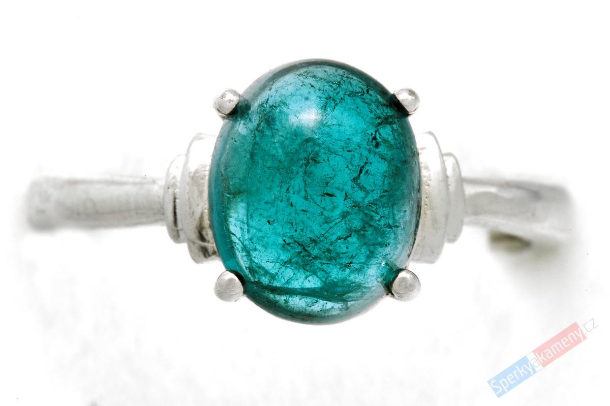 Stříbrný prsten (Ag 925/1000) se vzácným turmalínem indigolitem QAA, nádherná barva, vel. kamene cca 10 x 8 mm (TI8470R)