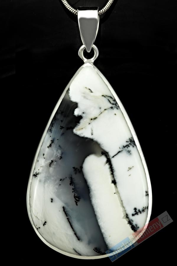 Stříbrný přívěšek (Ag 925/1000) s merlinitem QA, velká kapka cca 49 x 31 mm, RARITA (OD7873P)