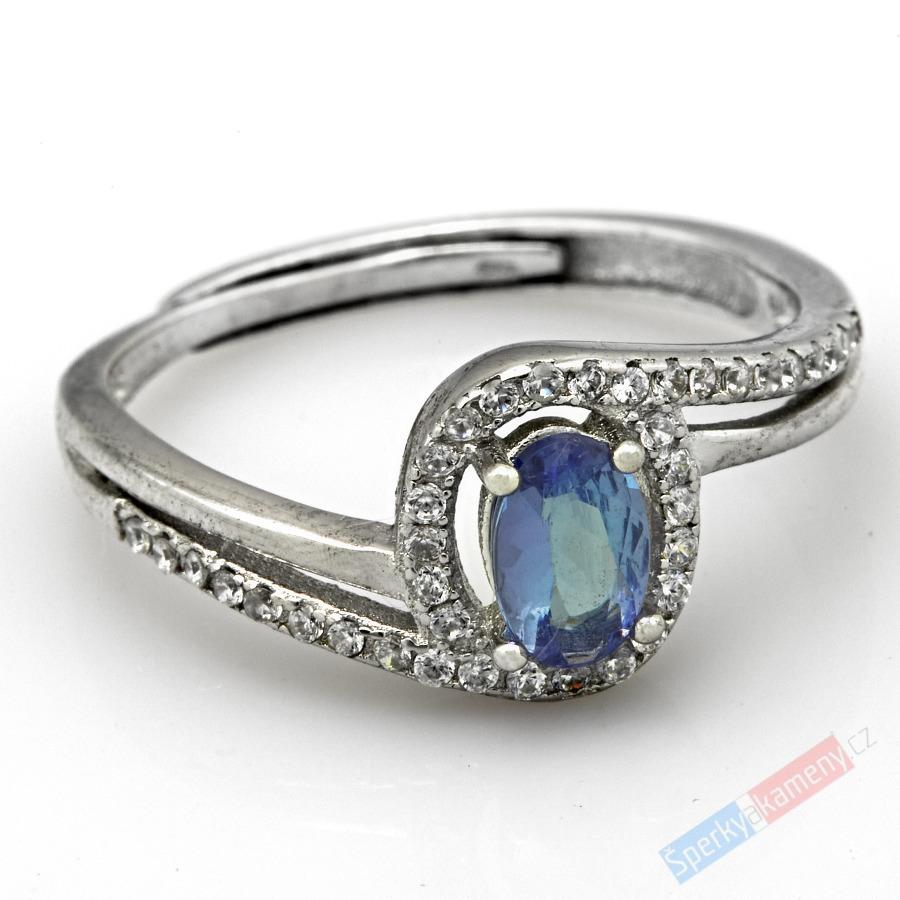 Stříbrný prsten (Ag 925/1000) s broušeným tanzanitem QAA, vel. kamene cca 6 x 4 mm, RARITA (TZ1694R)
