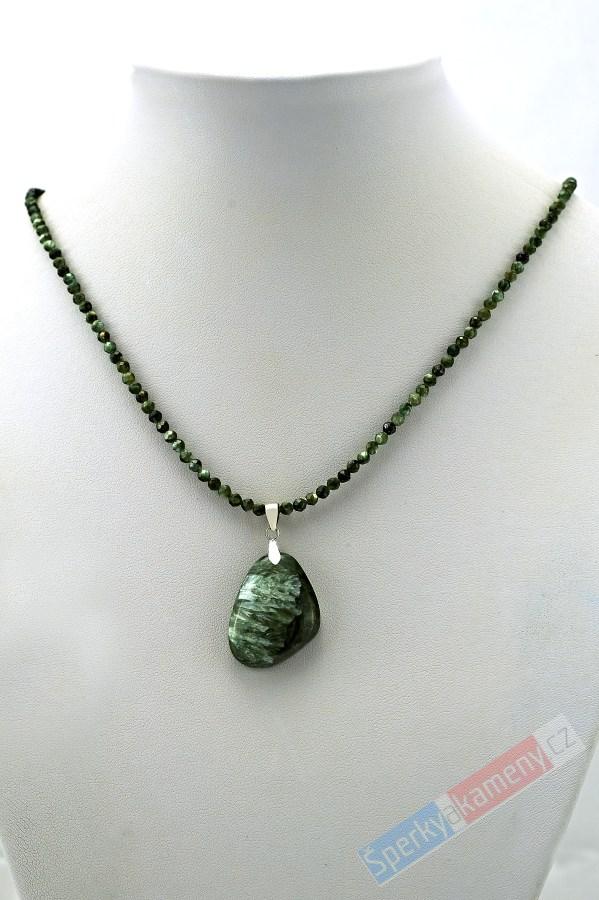 Náhrdelník s přívěškem ze serafinitu QAA, stříbro Ag 925/1000 "otisk křídel andělů X", RARITA (SF9081S)