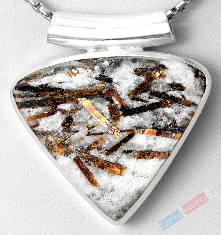 Unisex stříbrný přívěšek (Ag 925/1000) s astrofylitem QAA,cca 28 x 32 mm, RARITA (ASF9680P)