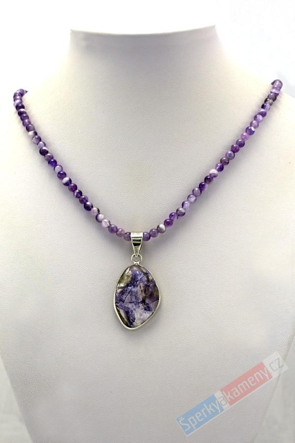 Originální náhrdelník z ametystu s přívěškem z Tiffany Stone QA, stříbro Ag 925/1000, RARITA (TFA1355S)
