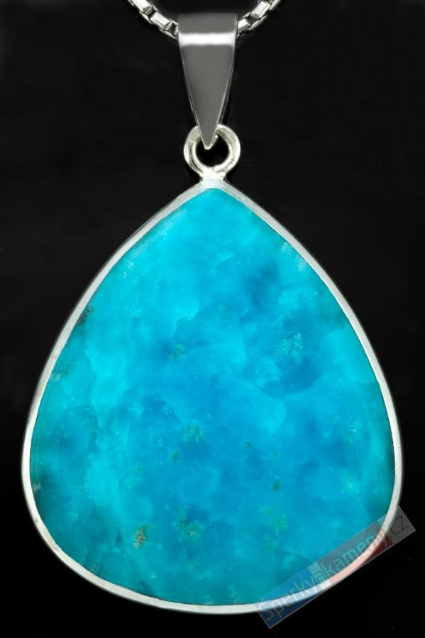 Stříbrný přívěšek (Ag 925/1000) s hemimorfitem QAA, kapka cca 38 x 33 mm, RARITA (HM1515P)