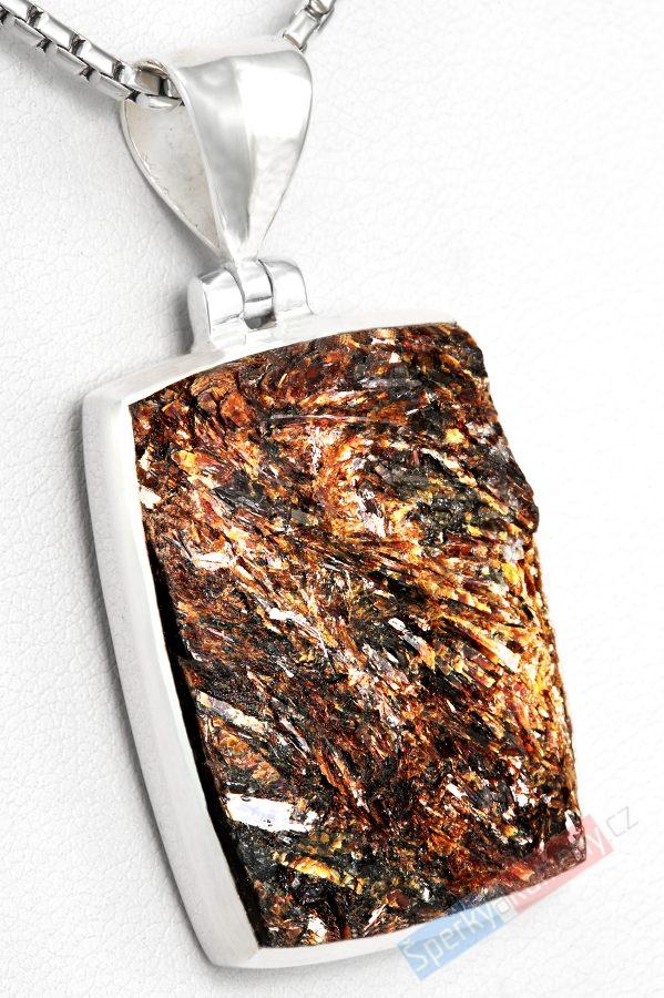 Unisex stříbrný přívěsek (Ag 925/1000) s astrofylitem QAA, cca 31 x 23 mm, RARITA (ASF1817P)