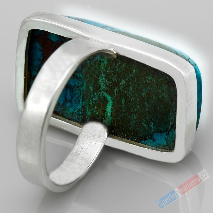 Unisex stříbrný prsten (Ag 925/1000) s chryzokolem z Konga QA, vel. kamene cca 28 x 17 mm (CHL9082R)