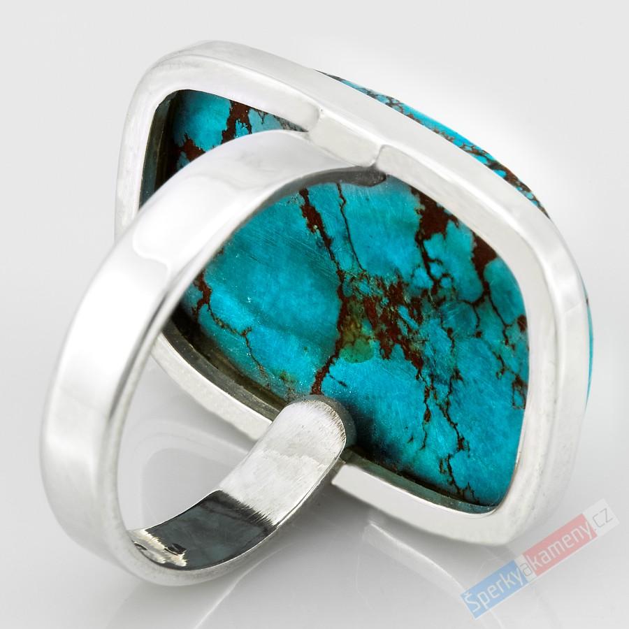 Unisex stříbrný prsten (Ag 925/1000) s tibetským tyrkysem QAA, vel. kamene cca 29 x 21 mm, RARITA (TYS1037R)