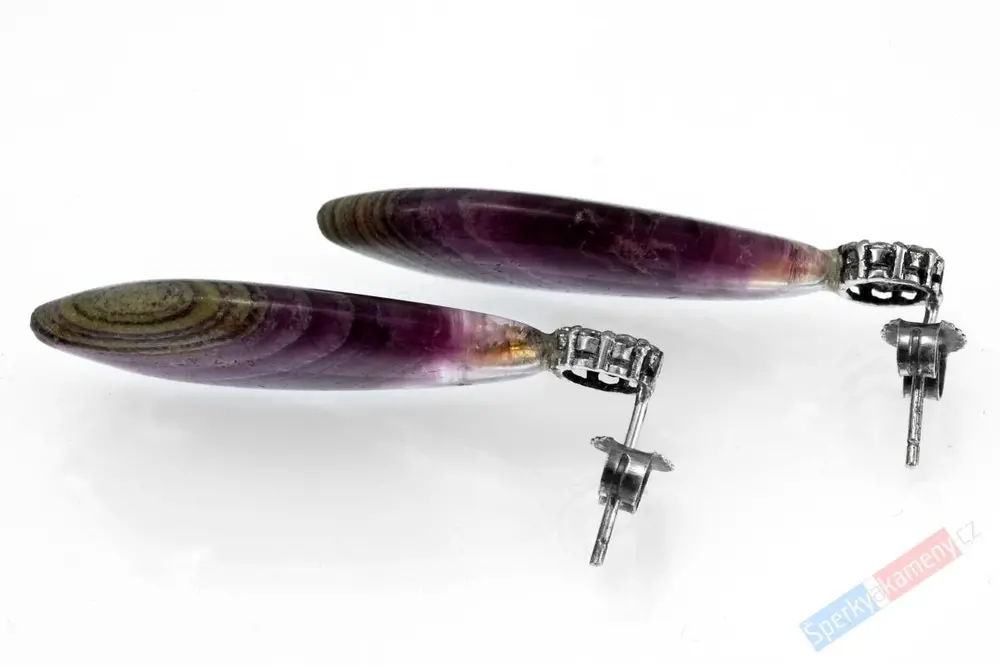 Originální náušnice z fluoritu QA, stříbro Ag 925/1000, puzetky se závěsem cca 30 mm (FL3934U)