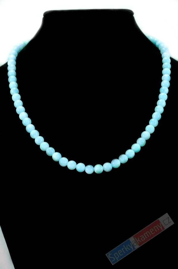 Náhrdelník z hemimorfitu QAA (velmi podobný larimaru), kuličky cca 6 mm, stříbro Ag 925/1000, RARITA (HM1331S) 