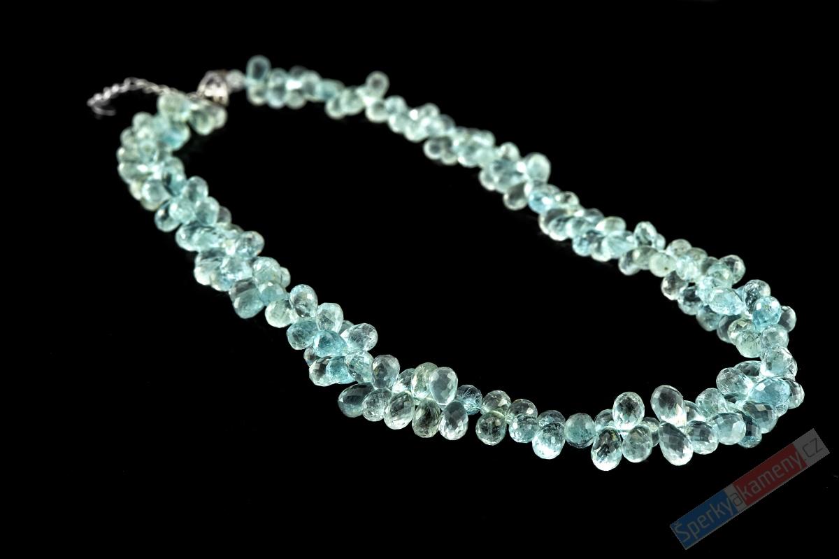 Originální náhrdelník z akvamarínu QAA, kapky cca 5 až 8 mm, stříbro Ag 925/1000 (AK2723S)