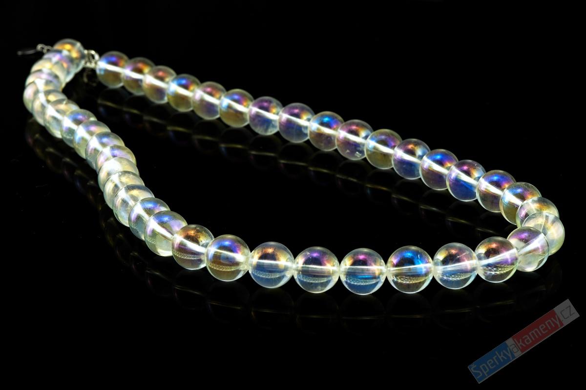 Náhrdelník z křišťálu Aqua Aura QA, kuličky cca 11 mm, stříbro Ag 925/1000 (KR6050S)