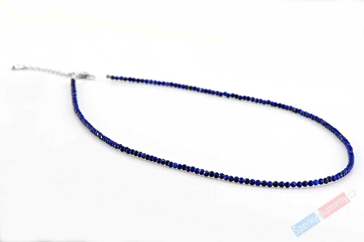 Náhrdelník z broušeného lapisu lazuli QA, stříbro Ag 925/1000, kuličky cca 2 mm, délka cca 42 cm (LL3633B)