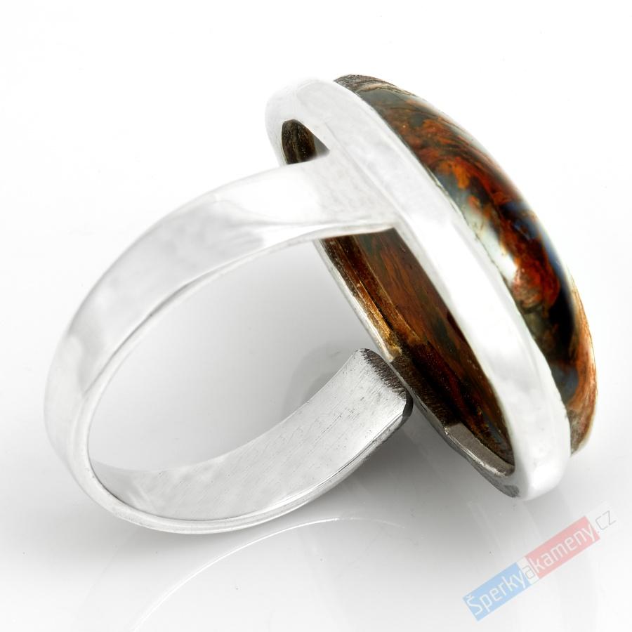 Velký unisex stříbrný prsten (Ag 925/1000) s pietersitem QAA, vel. kamene cca 27 x 21 mm, RARITA (PS8471R)