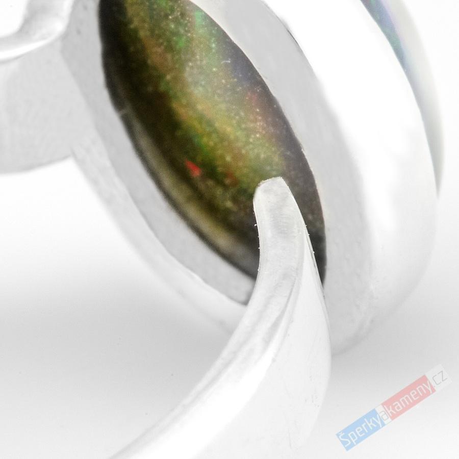 Stříbrný prsten (Ag 925/1000) s drahým černým opálem QAA, vel. kamene cca 14 mm, RARITA (ODC1817R)