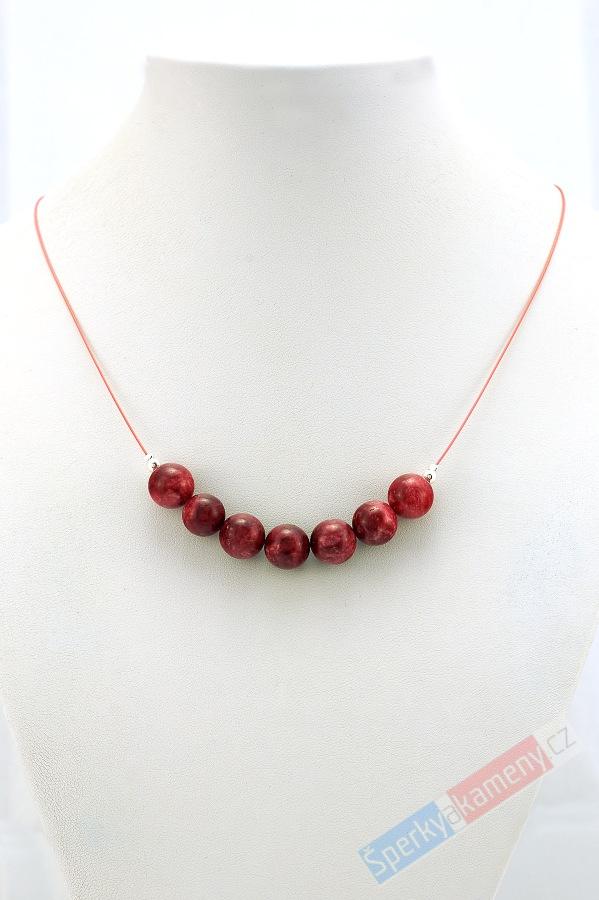 Originální náhrdelník z thulitu QA na lanku, stříbro Ag 925/1000, kuličky cca 8 mm, RARITA (THL4840S)