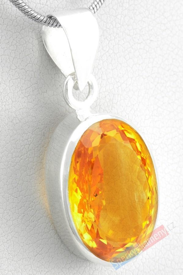 Stříbrný přívěsek (Ag 925/1000) s pravým broušeným citrínem QAA, ovál cca 19 x 14 mm (CI7866P)