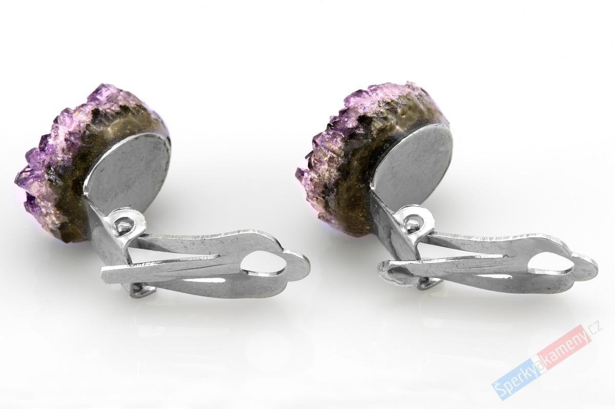 Náušnice - klipsy s drůzou ametystu, kulatý tvar o prům. cca 13 mm (AM1815U)
