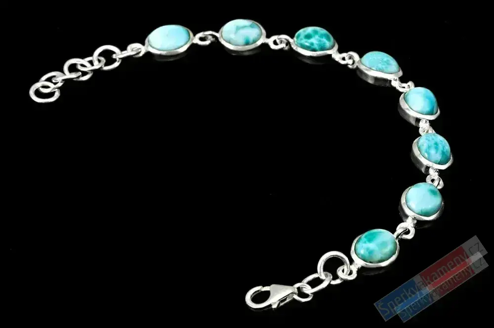 Originální stříbrný náramek (Ag 925/1000) s larimarem QA, osm oválků cca 11 x 9 mm, RARITA (LR4001NS)