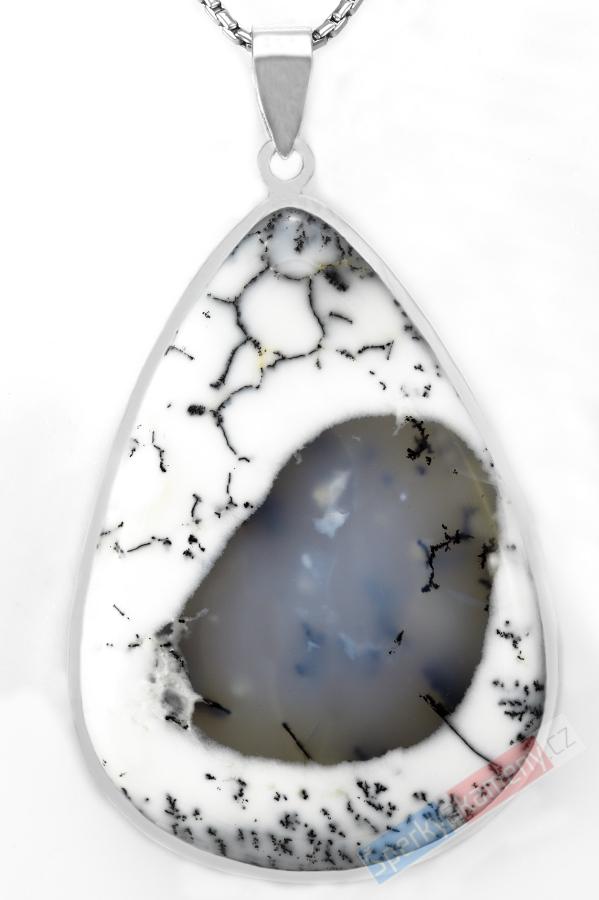 Velký stříbrný přívěsek (Ag 925/1000) s merlinitem QA, kapka cca 60 x 43 mm, RARITA (OD1512P)