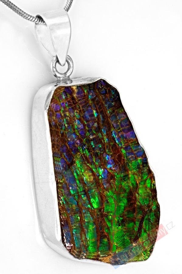 Velký stříbrný přívěsek (Ag 925/1000) s amolitem QA, cca 37 x 24 mm, RARITA (ALM2724P)