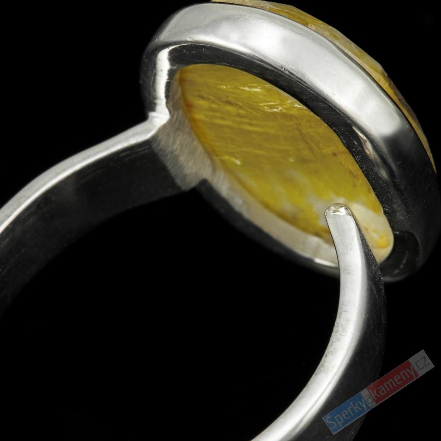 Stříbrný prsten (Ag 925/1000) s broušeným sagenitem QAA, vel. kamene cca 19 x 14 mm, RARITA (KRS7865R)