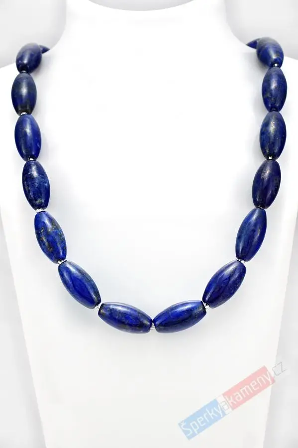 Náhrdelník z lapisu lazuli QA, oblé oválky cca 20 x 10 mm, stříbro Ag 925/1000 (LL4235SO)