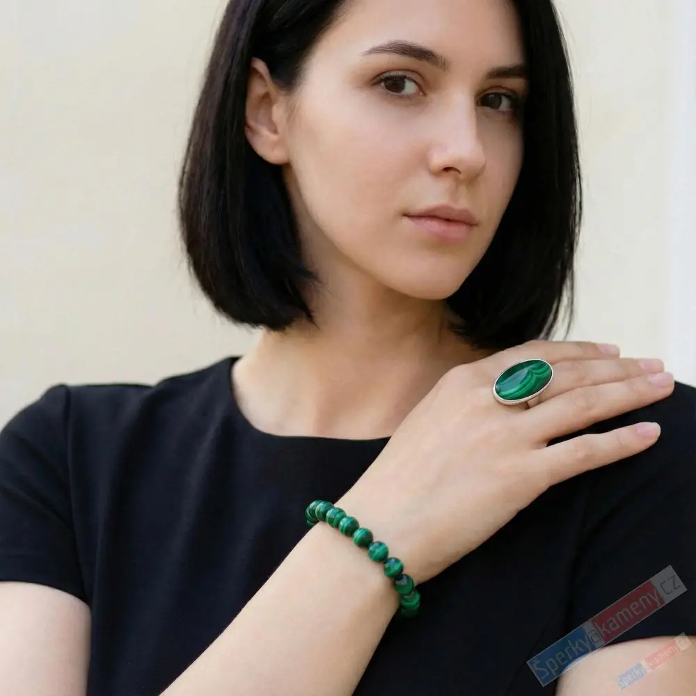 Stříbrný prsten (Ag 925/1000) s malachitem QAA, vel. kamene cca 24 x 14 mm (MA6060R)