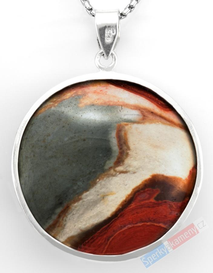 Stříbrný přívěsek (Ag 925/1000) s jaspisem pestrým QA, prům. cca 41 mm, krásná kresba (JP6051P)