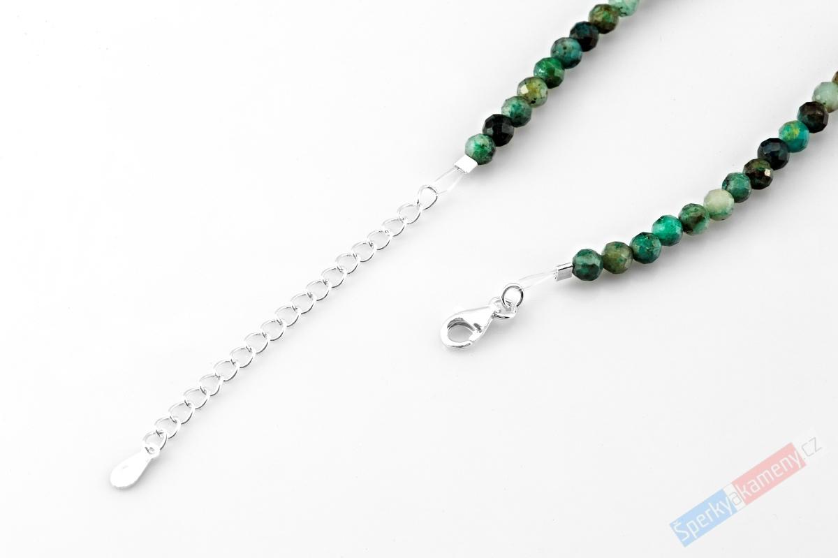 Náhrdelník z broušeného chryzokolu QA, kuličky cca 5 mm, stříbro Ag 925/1000 (CHL6292B)