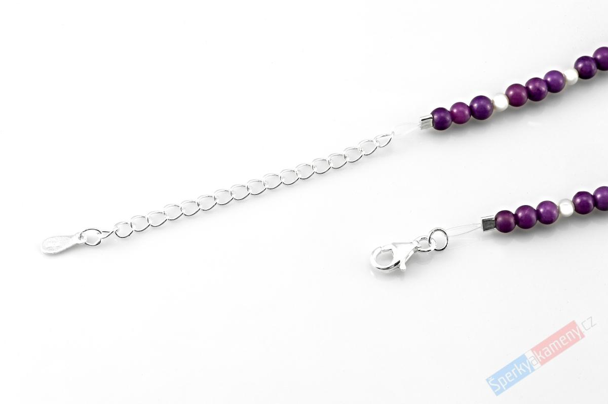 Náhrdelník v boho stylu z phosphosideritu a bílých perel s přívěskem QA, stříbro Ag 925/1000, "srdce princezny Tamanaků III", RARITA (FSP8471S)