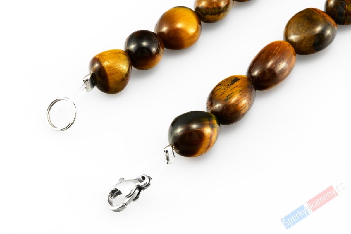 Unisex náhrdelník z tygřího oka, nepravidelné valounky cca 9 až 11 mm (TG3025S)