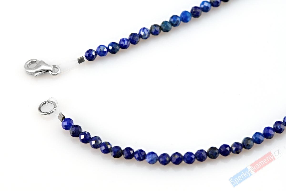 Náhrdelník z broušeného lapisu lazuli s přívěskem ve tvaru andělského křídla QA, stříbro Ag 925/1000 (LL6352S)