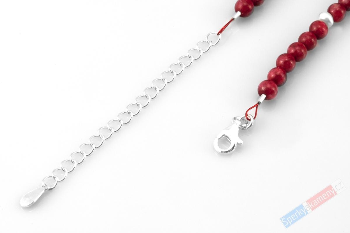 Originální náhrdelník v boho stylu z thulitu a bílých říčních perel s přívěskem QAA, stříbro Ag 925/1000, "země královny Maud III", RARITA (THL1422S)