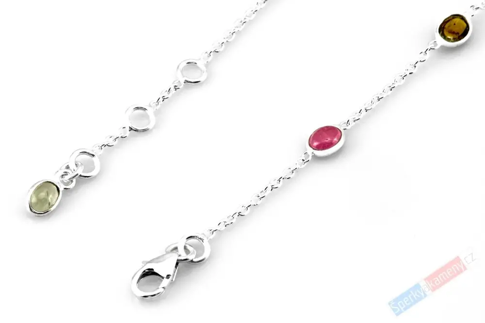 Originální minimalistický náhrdelník s turmalíny všech barev QA, 16 oválků cca 6 x 5 mm (TU7236S)