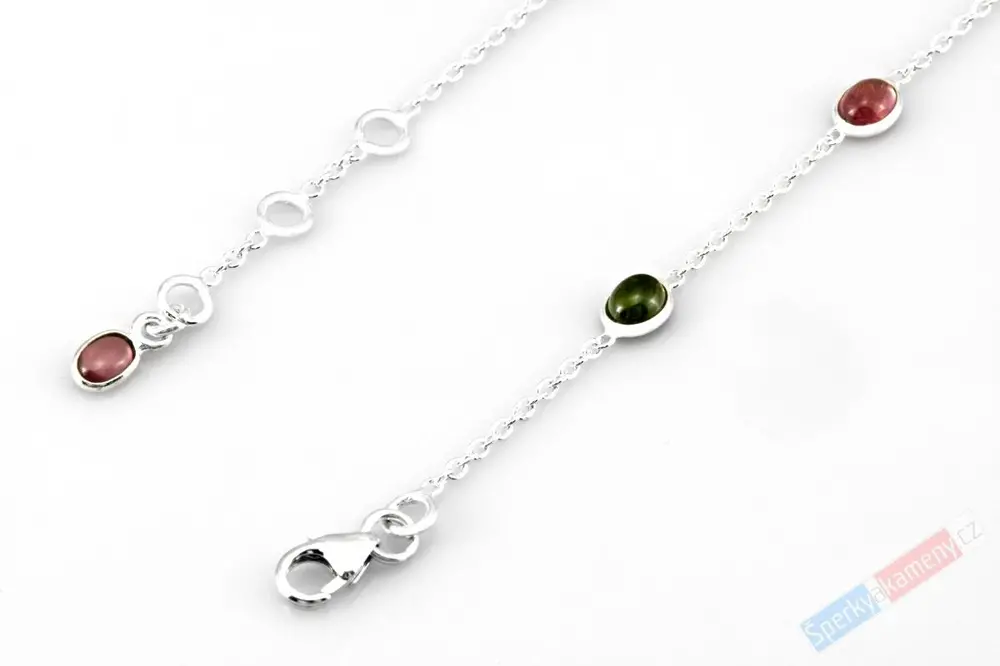 Originální minimalistický náhrdelník s turmalíny všech barev QA, 16 oválků cca 6 x 5 mm (TU7237S)