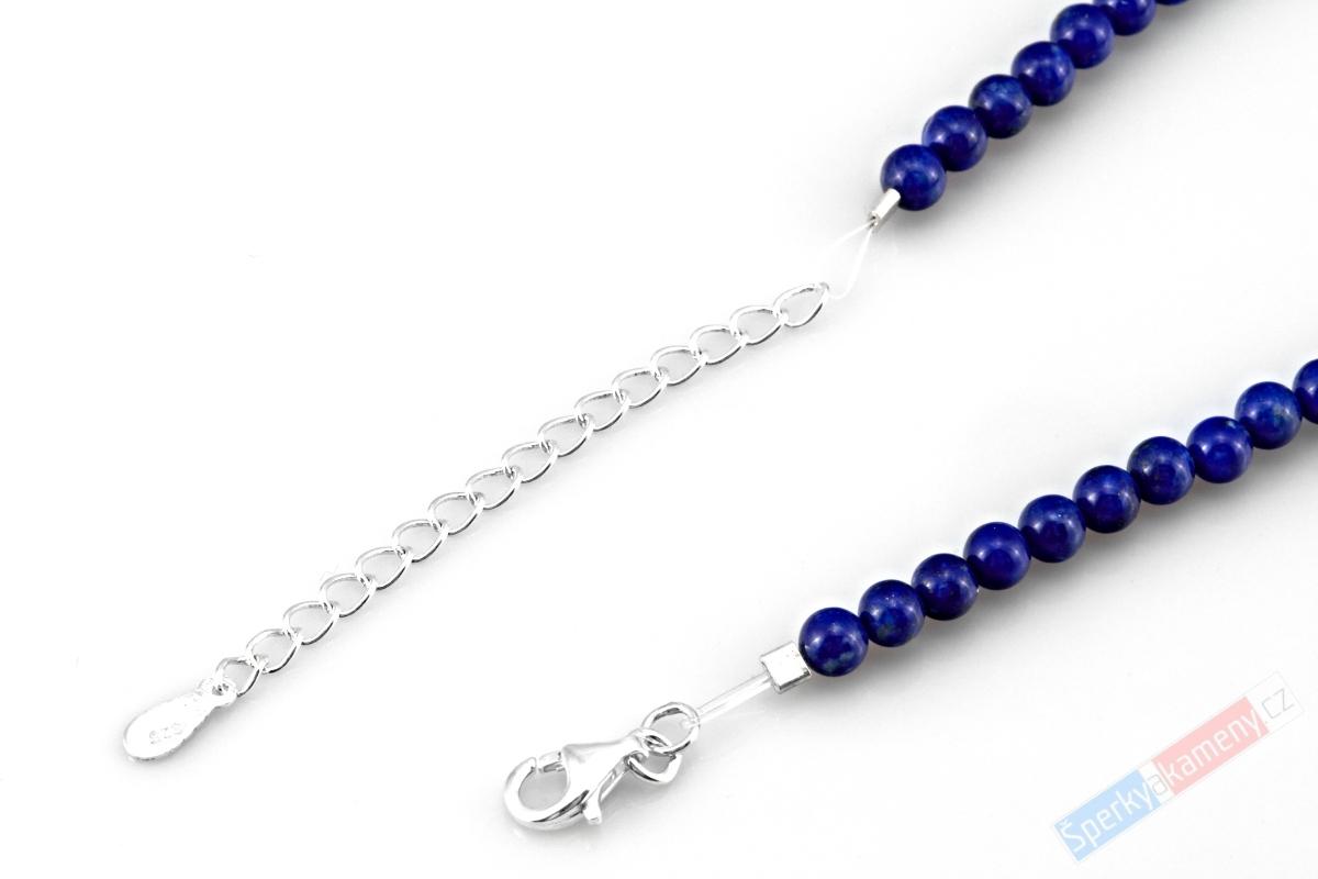 Náhrdelník z lapisu lazuli s přívěskem ve tvaru andělského křídla QA, délka cca 43 cm, Ag 925/1000 (LL6051S)