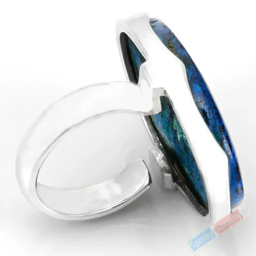 Velký stříbrný prsten (Ag 925/1000) se šatukitem s větším podílem dioptasu QA, vel. kamene cca 34 x 23 mm, RARITA (SH2119R)