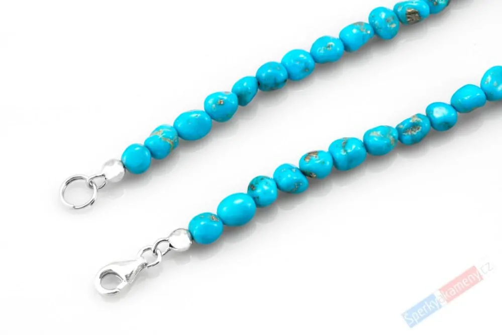 Náhrdelník z arizonského tyrkysu QA, stříbro Ag 925/1000, nepravidelné valounky cca 4 až 6 mm, nádherná barva, RARITA (TYS2421S)