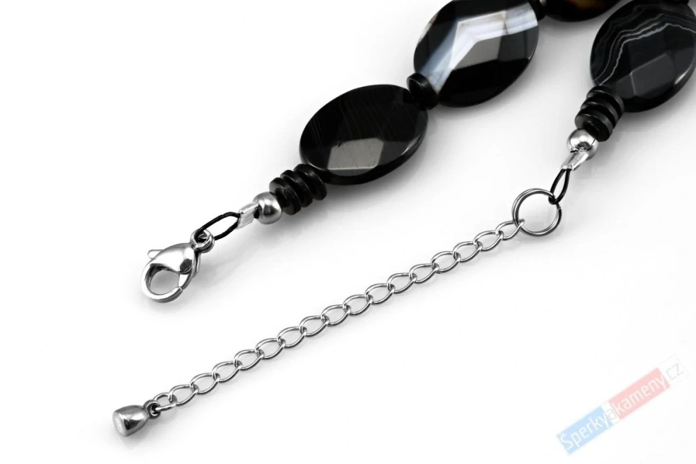 Náhrdelník z onyxu QA, broušené oválky cca 18 x 13 mm (ON3631S)